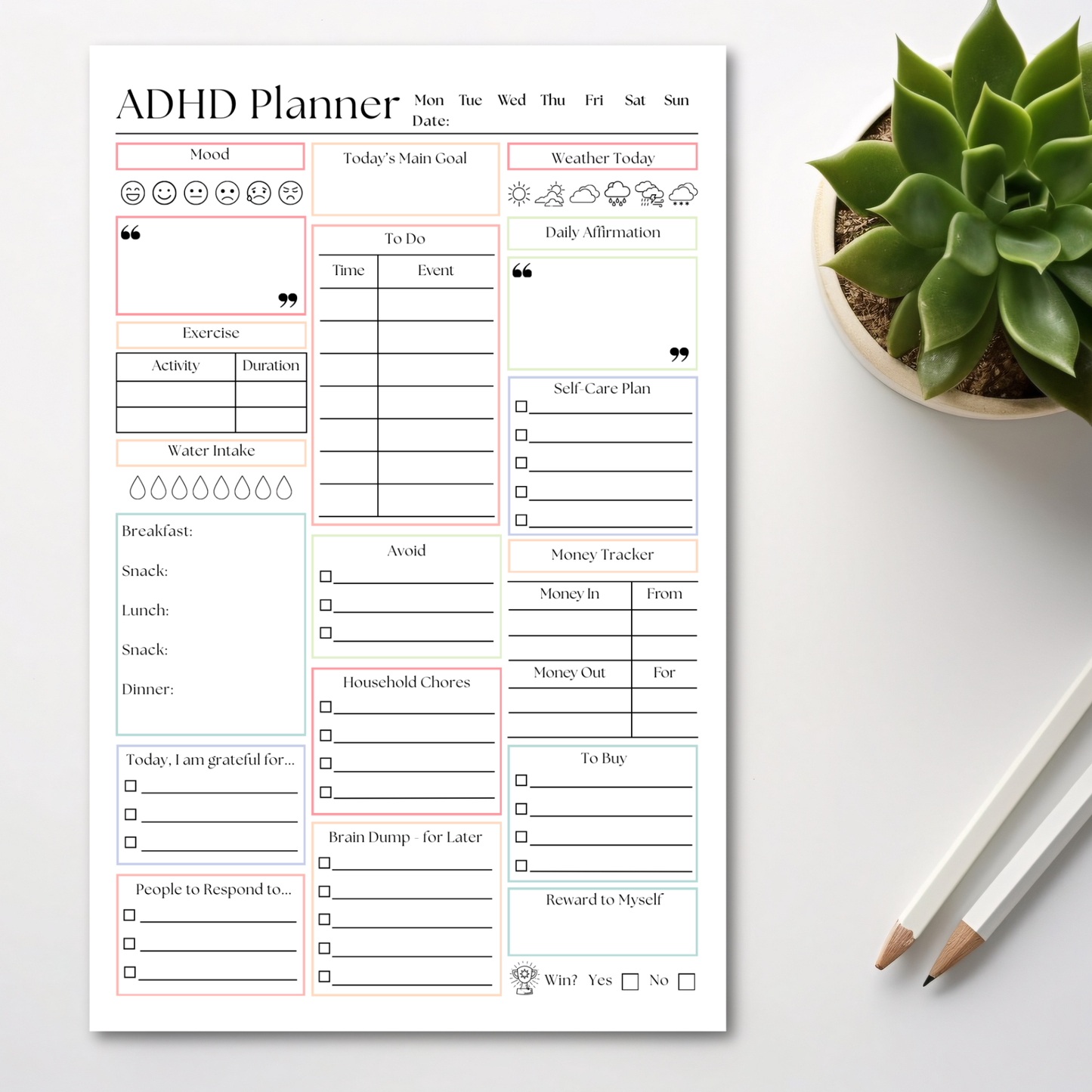 ADHD Daily Productivity Planner: 50 Page Tear-Off Notepad