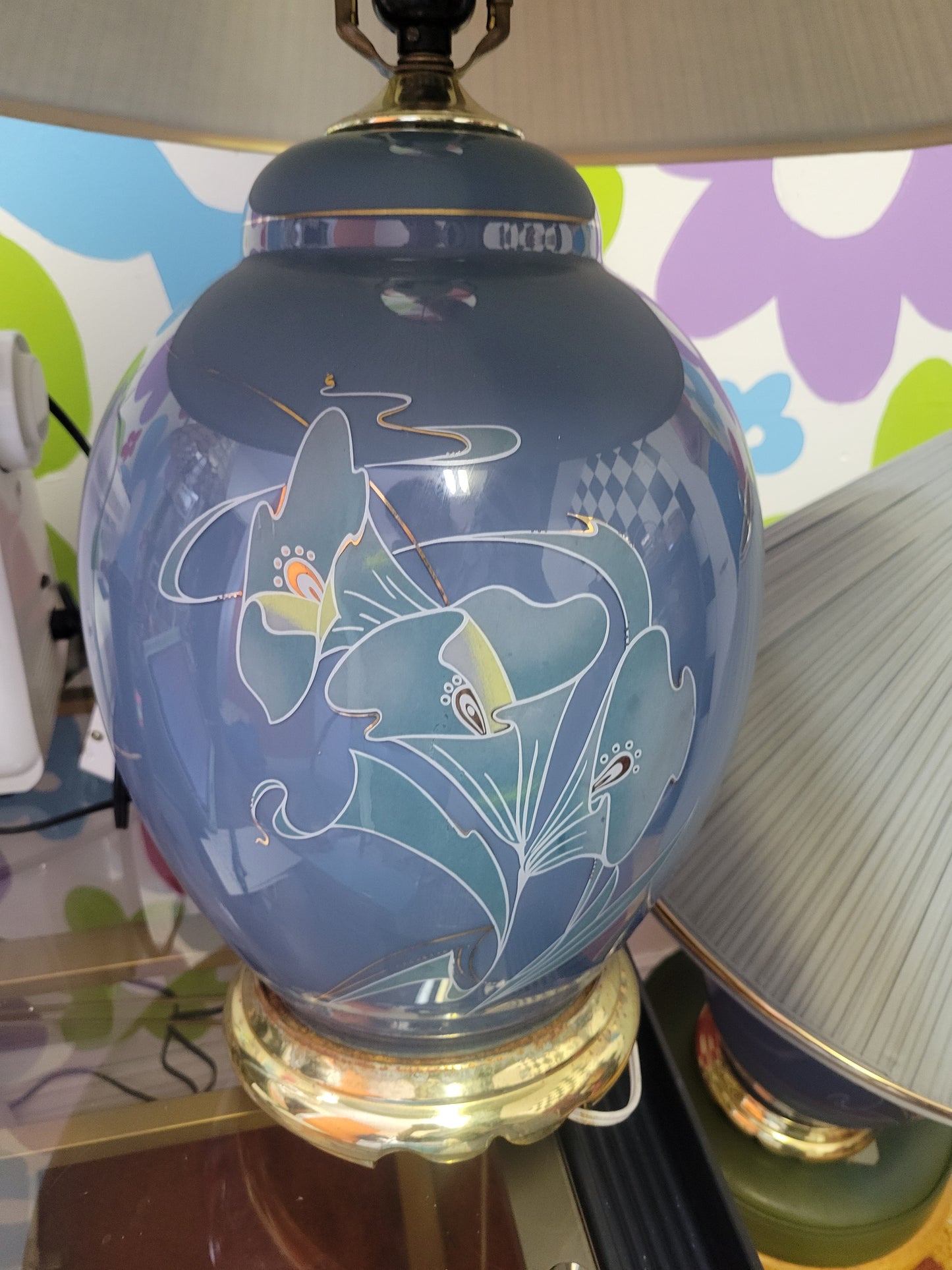 80s Art Deco Floral Lamp Pair π·