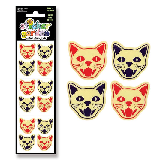 Glow in the Dark Cat Head Sticker Sheet for Kids