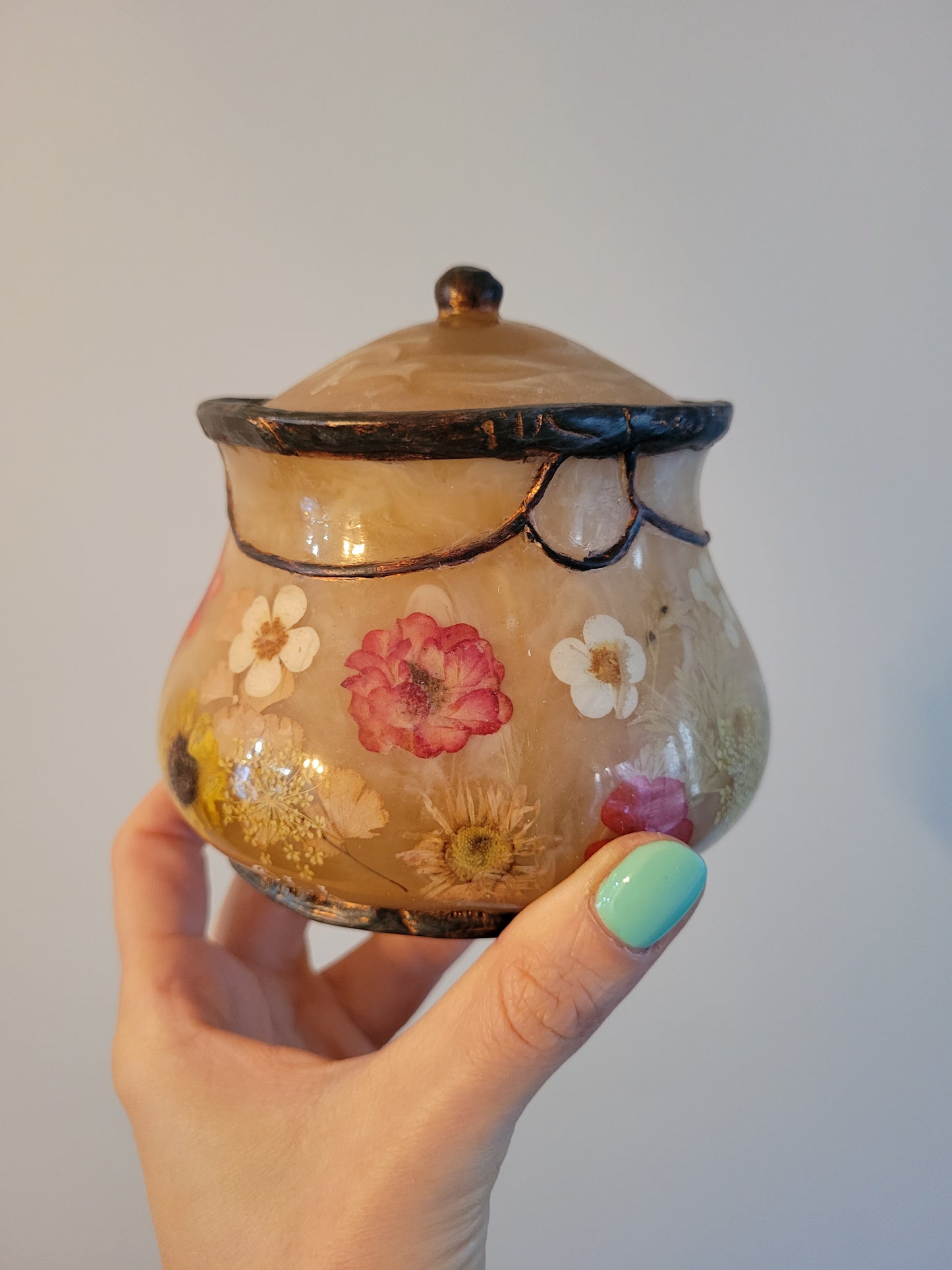 Vintage Resin Floral Trinket Jar