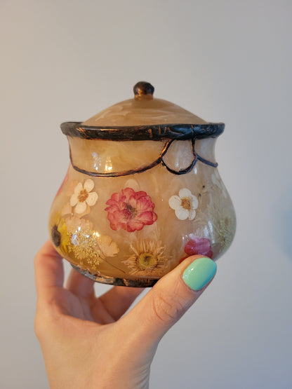 Vintage Resin Floral Trinket Jar