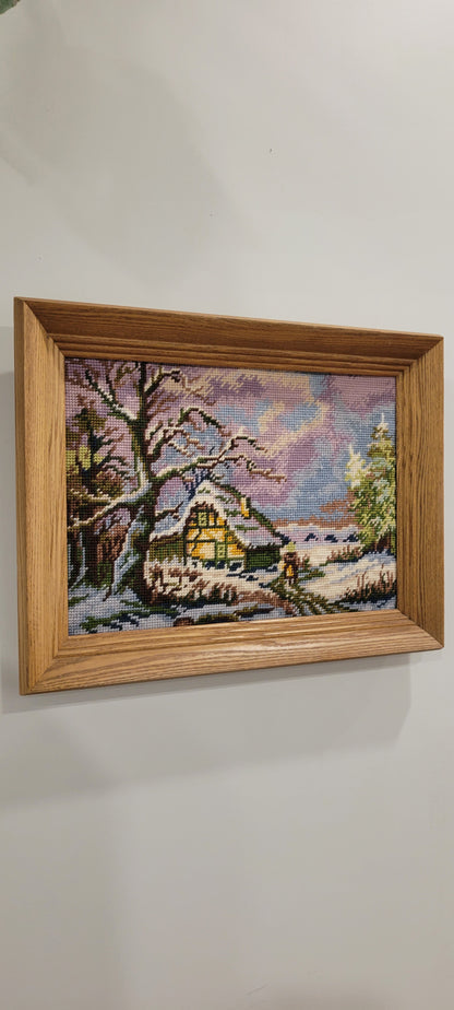 Vintage Needlepoint Winter Scene