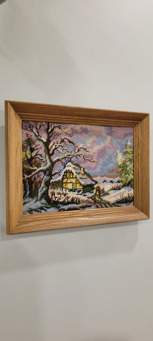 Vintage Needlepoint Winter Scene