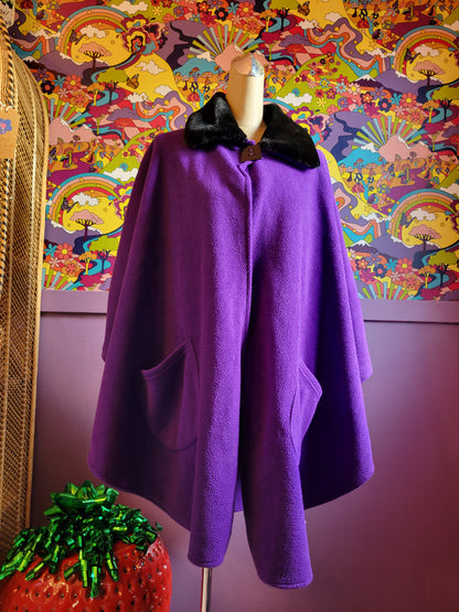 Fleece Cape with Faux Fur Collar