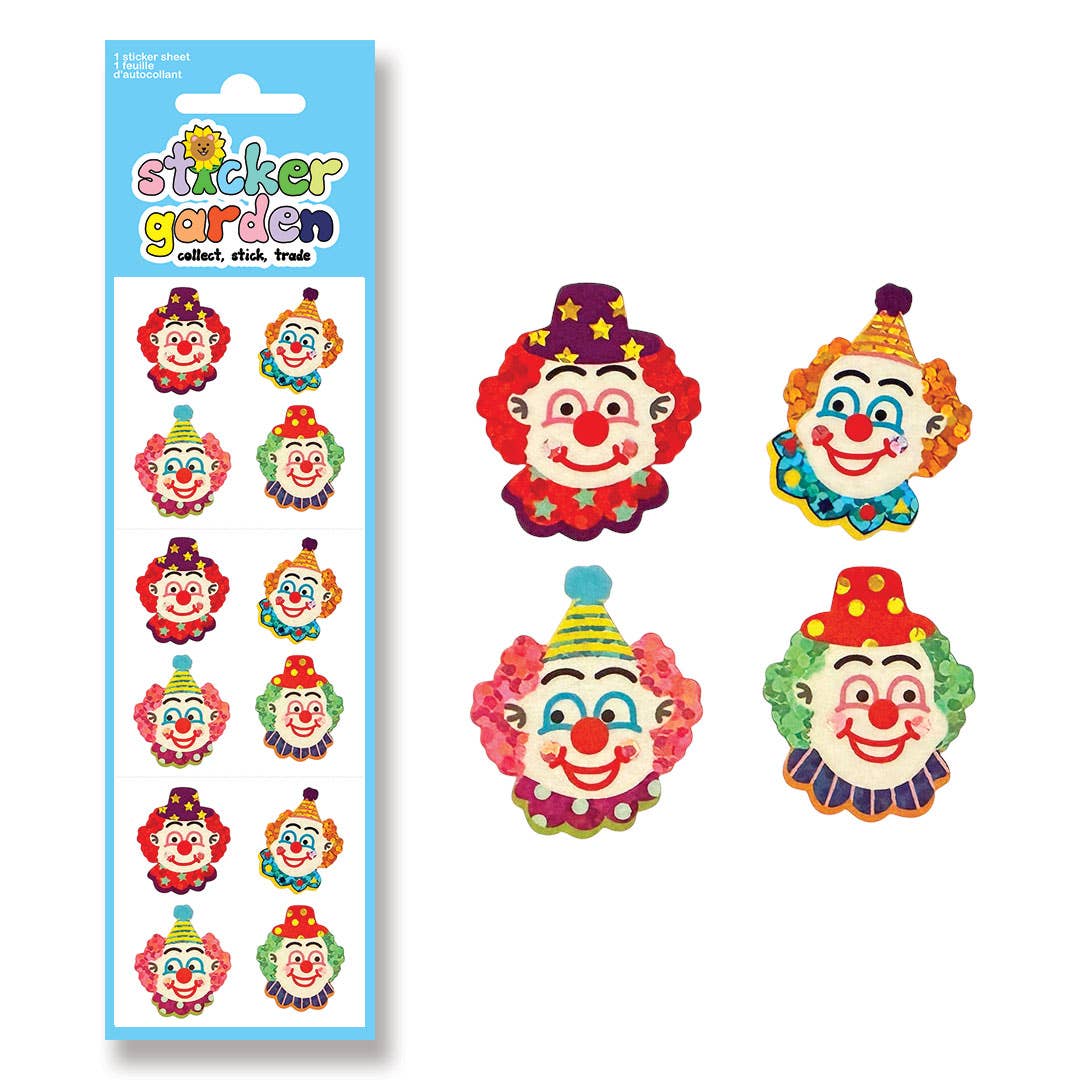 Sparkle Clown Sticker Sheet for Kids, Vintage Inspired