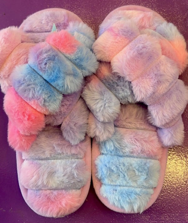 Comfy Cozy Cotton Candy Criss Cross Slippers