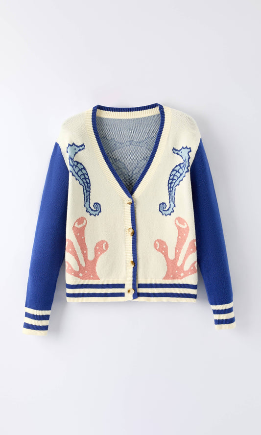 Seahorse Coral Knit Cardigan