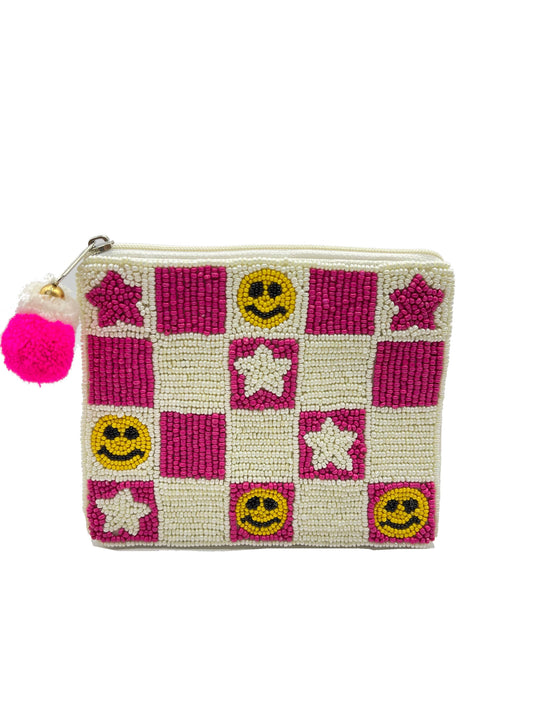 Smiley and Star Beaded Coin Purse