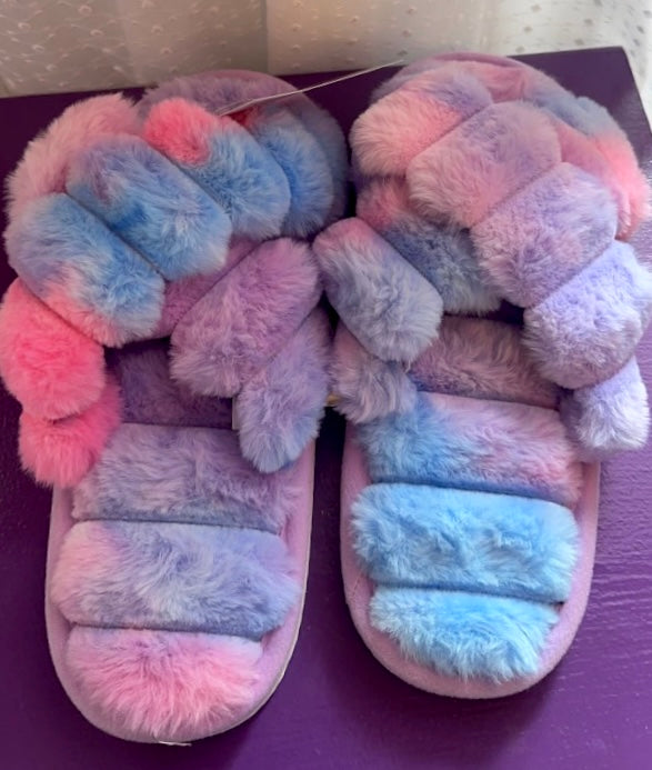 Comfy Cozy Cotton Candy Criss Cross Slippers