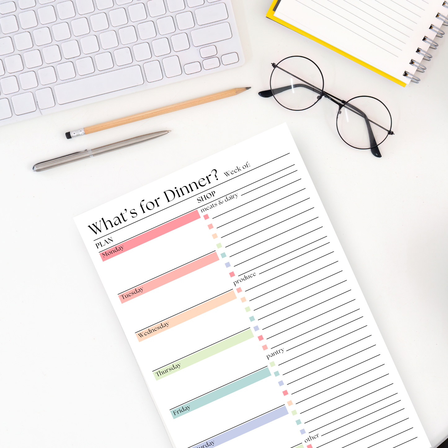 Weekly Meal Planner and Shopping List: 50-Page Notepad