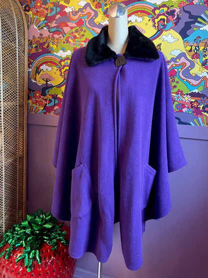 Fleece Cape with Faux Fur Collar