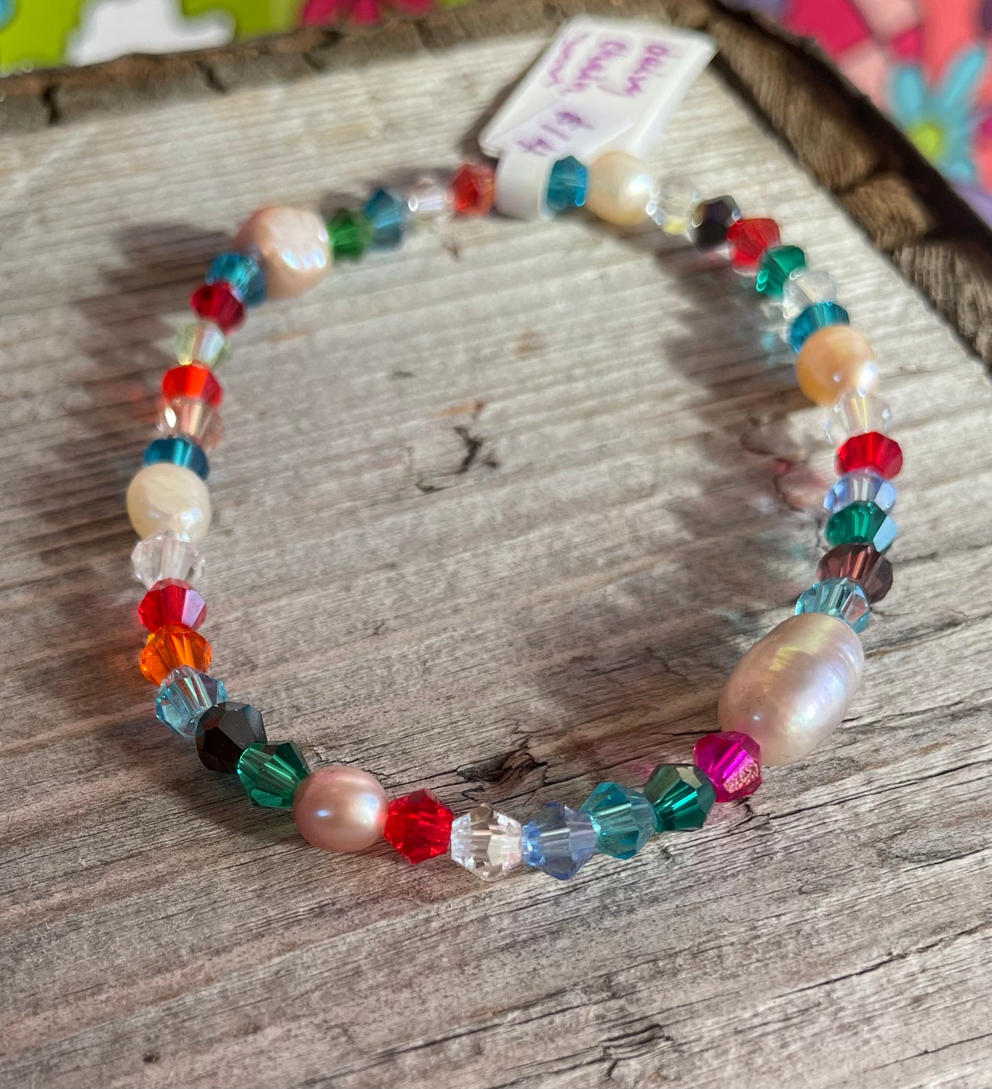 Crystal Rainbow and Pearl Bracelet