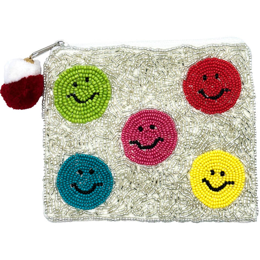 MULTI COLOR SMILEY FACE BEADED COIN POUCH