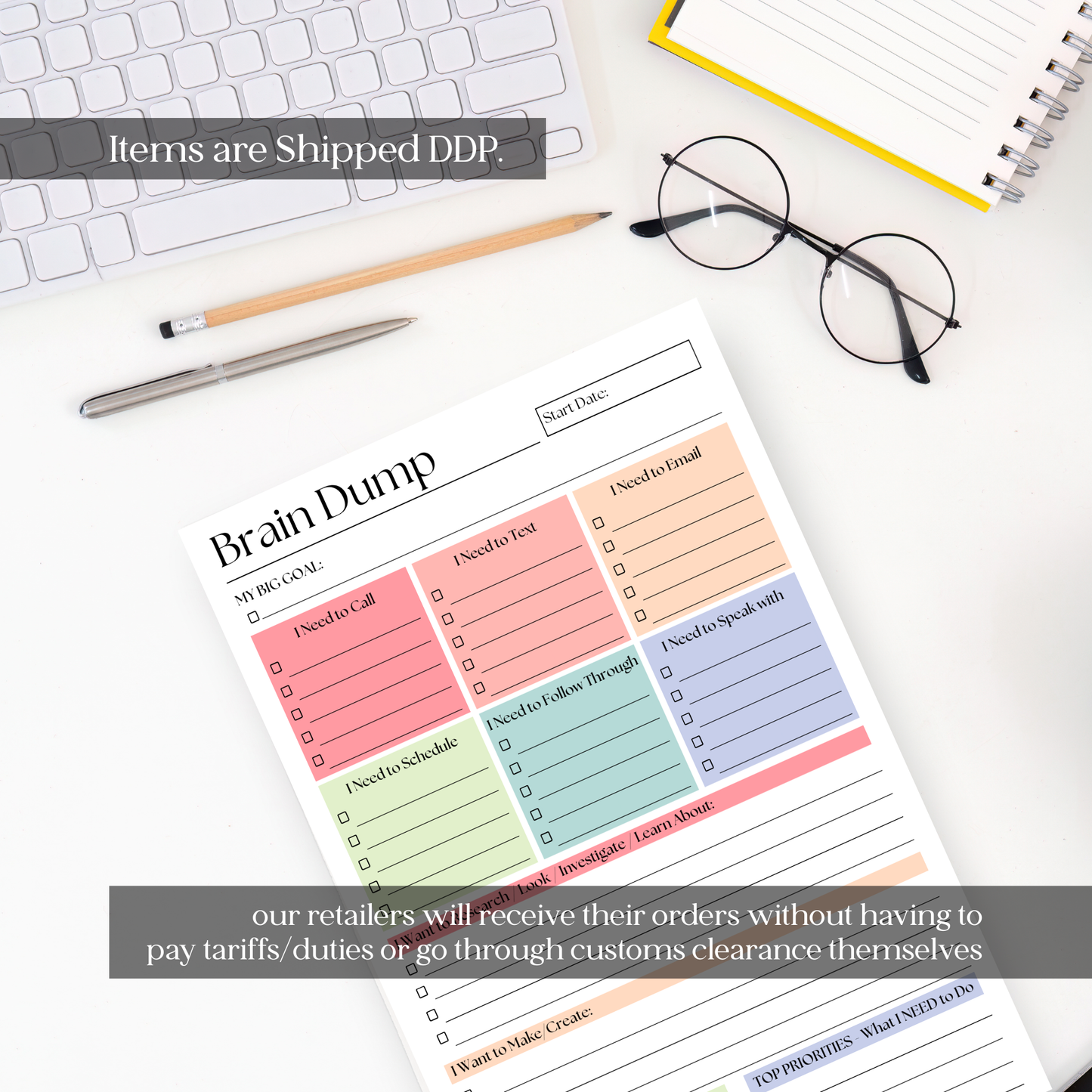 Brain Dump Notepad: 50-Page Daily ADHD Planner