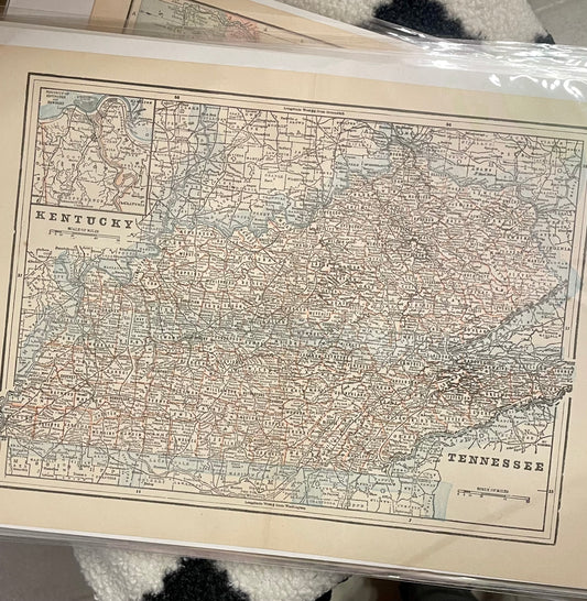 Antique Map - Kentucky and Tennessee c.1890s