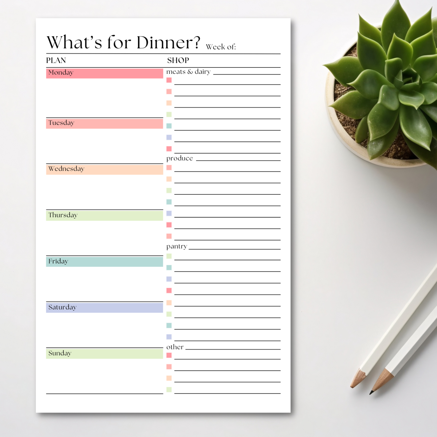 Weekly Meal Planner and Shopping List: 50-Page Notepad
