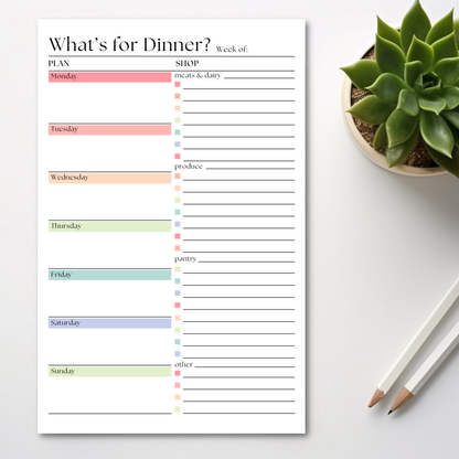 Weekly Meal Planner and Shopping List: 50-Page Notepad