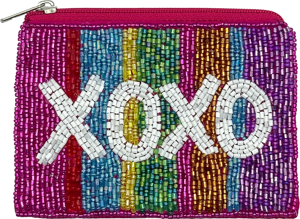 MULTI STRIPED XOXO BEADED MINI POUCH