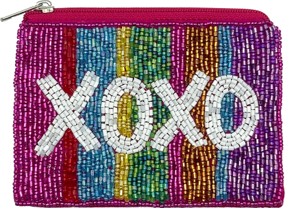 MULTI STRIPED XOXO BEADED MINI POUCH