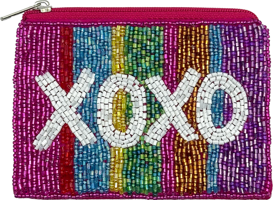 MULTI STRIPED XOXO BEADED MINI POUCH