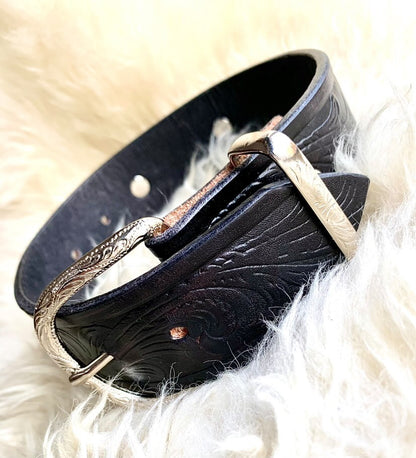 Embossed Black Leather Collar