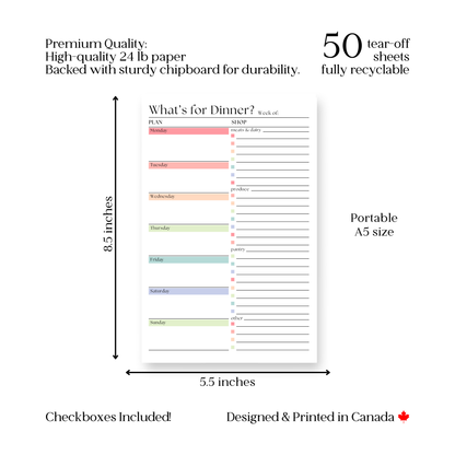 Weekly Meal Planner and Shopping List: 50-Page Notepad