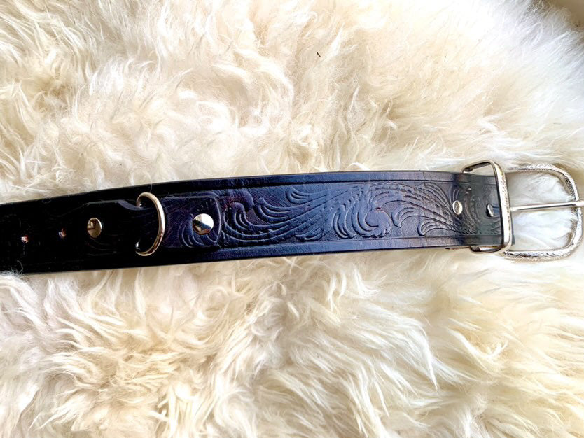 Embossed Black Leather Collar