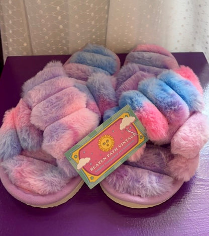 Comfy Cozy Cotton Candy Criss Cross Slippers