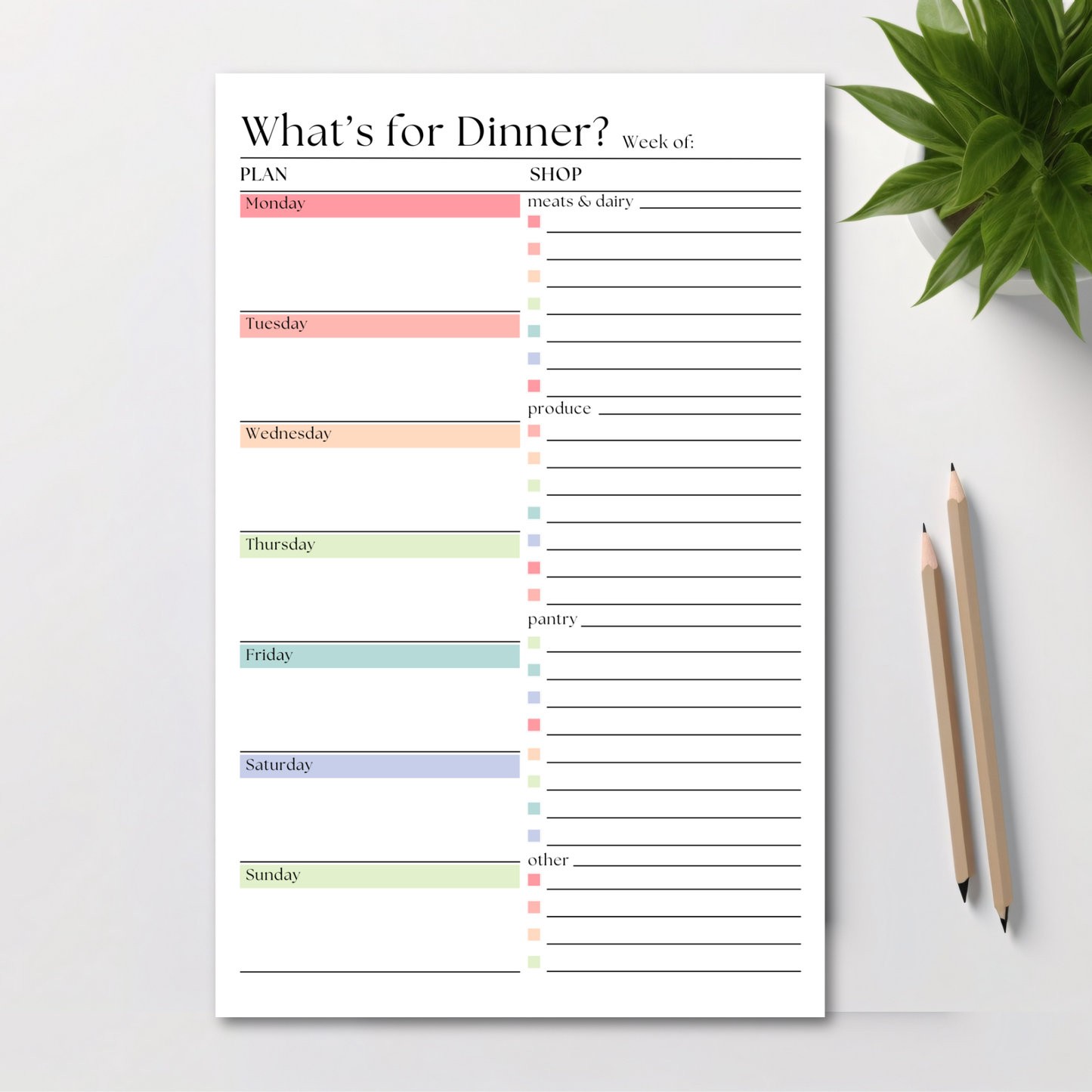 Weekly Meal Planner and Shopping List: 50-Page Notepad