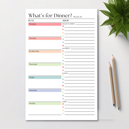 Weekly Meal Planner and Shopping List: 50-Page Notepad