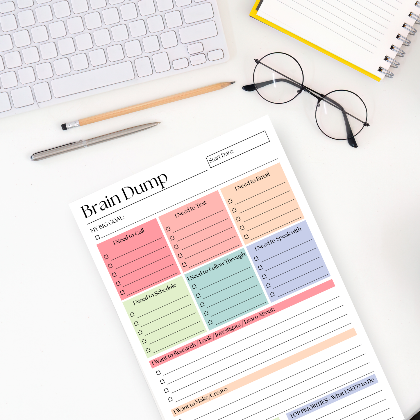 Brain Dump Notepad: 50-Page Daily ADHD Planner