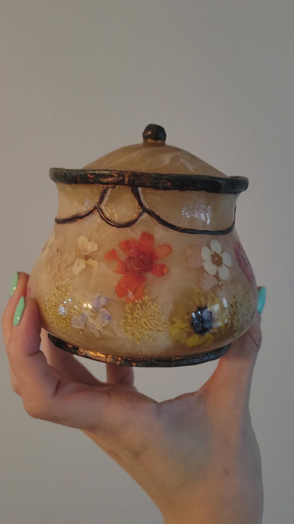 Vintage Resin Floral Trinket Jar